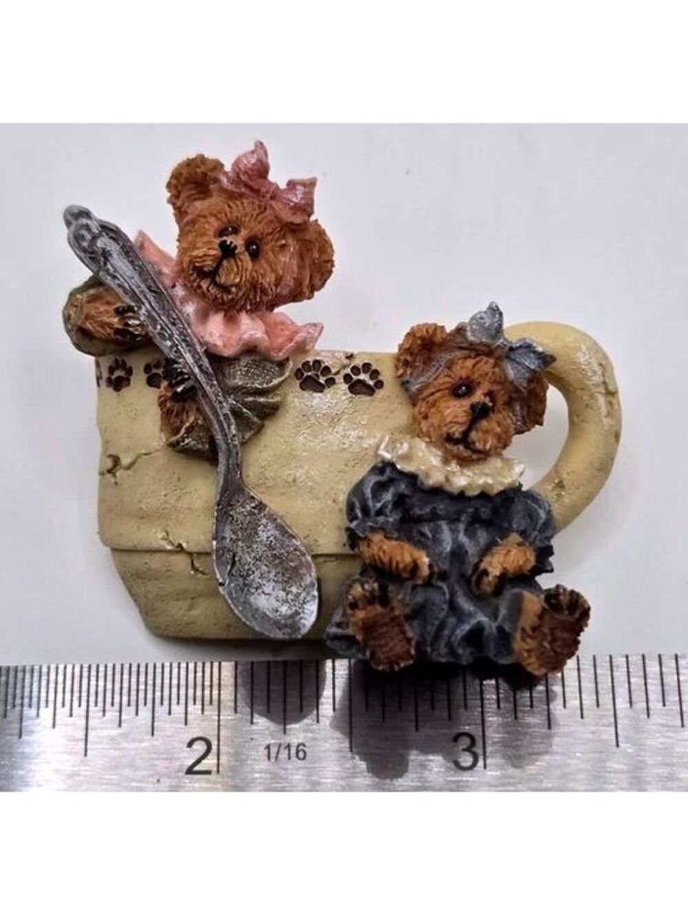 Boyds Bears & Friends Prissie & Missie Fixin Tea Teacup & Spoon Brooch Pin